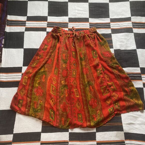 Vintage Zanana by Saraf Floral Maxi Rayon Skirt. OSFM. Tie Waist. India. - Picture 7 of 13